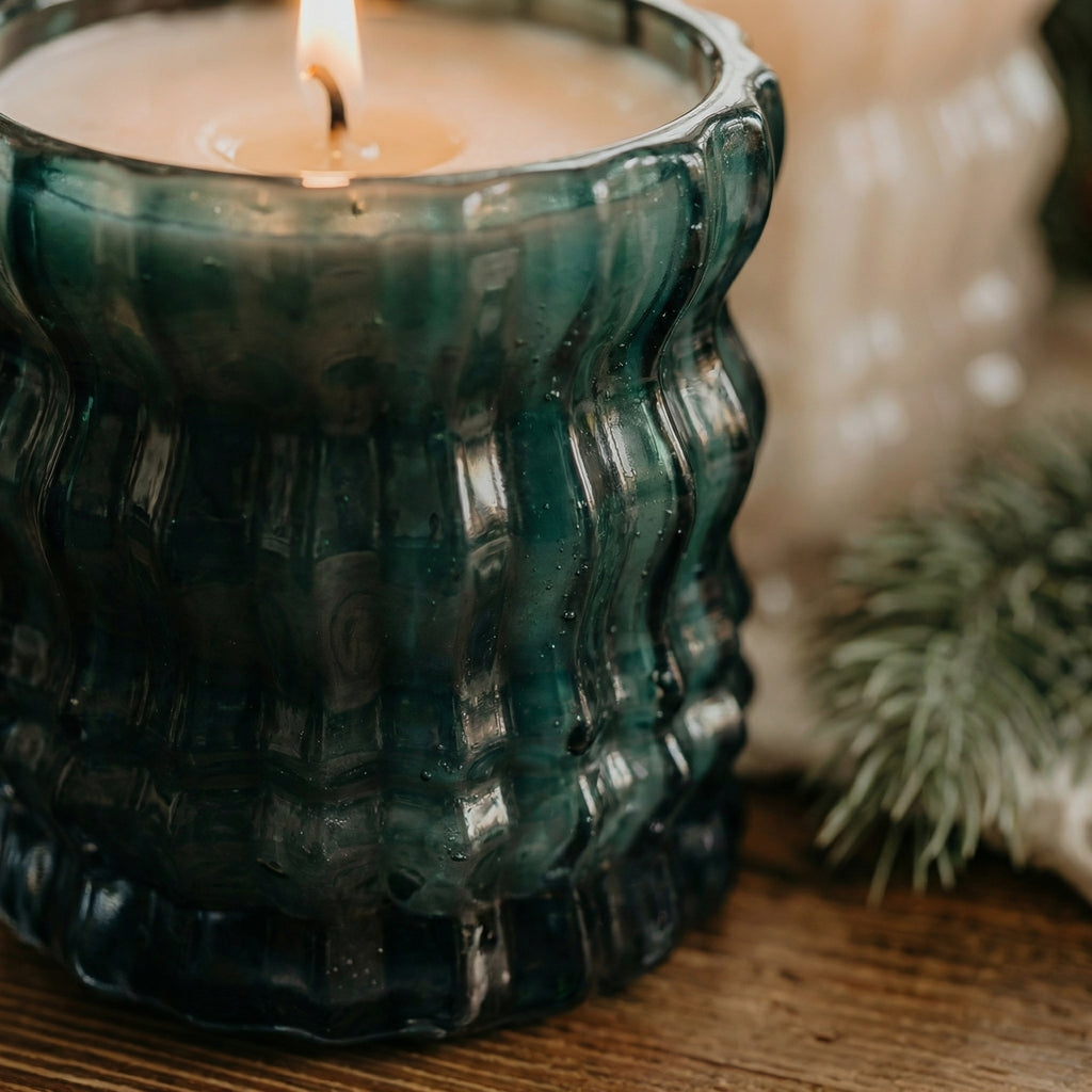 Auden Lueur Holiday Candle Trio of Three 4oz Non-Toxic Scented Candles in Textured Glass Vessels