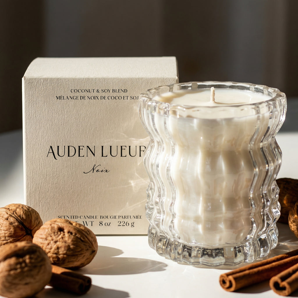 Auden Lueur Noix 8oz Non-Toxic Scented Candle in Textured Glass Vessel