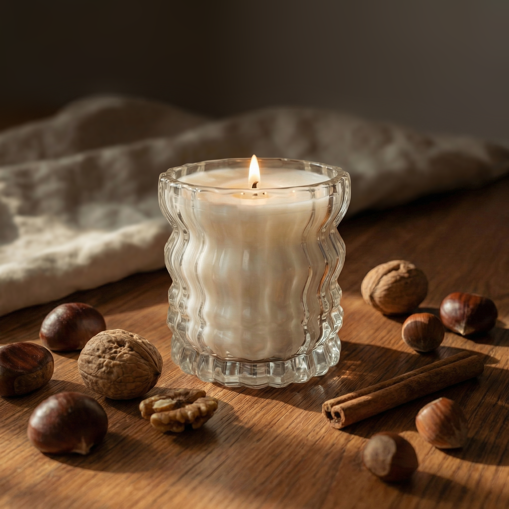 Auden Lueur Noix 8oz Non-Toxic Scented Candle in Textured Glass Vessel