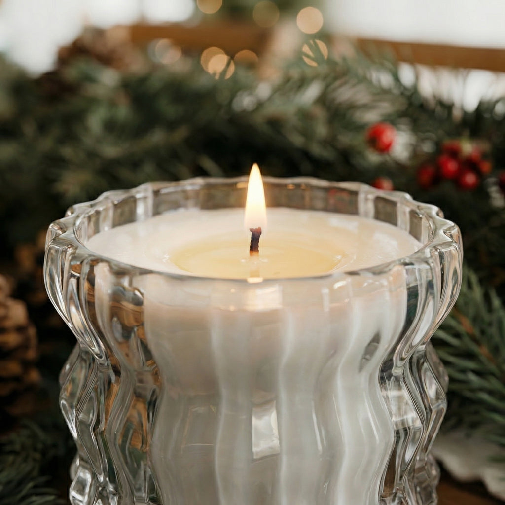 Auden Lueur Holiday Candle Trio of Three 4oz Non-Toxic Scented Candles in Textured Glass Vessels