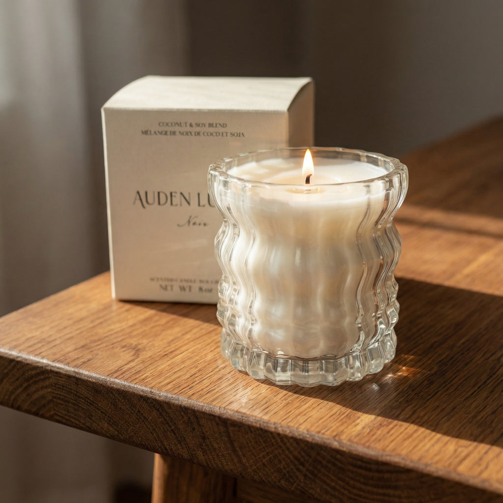 Auden Lueur Noix 8oz Non-Toxic Scented Candle in Textured Glass Vessel