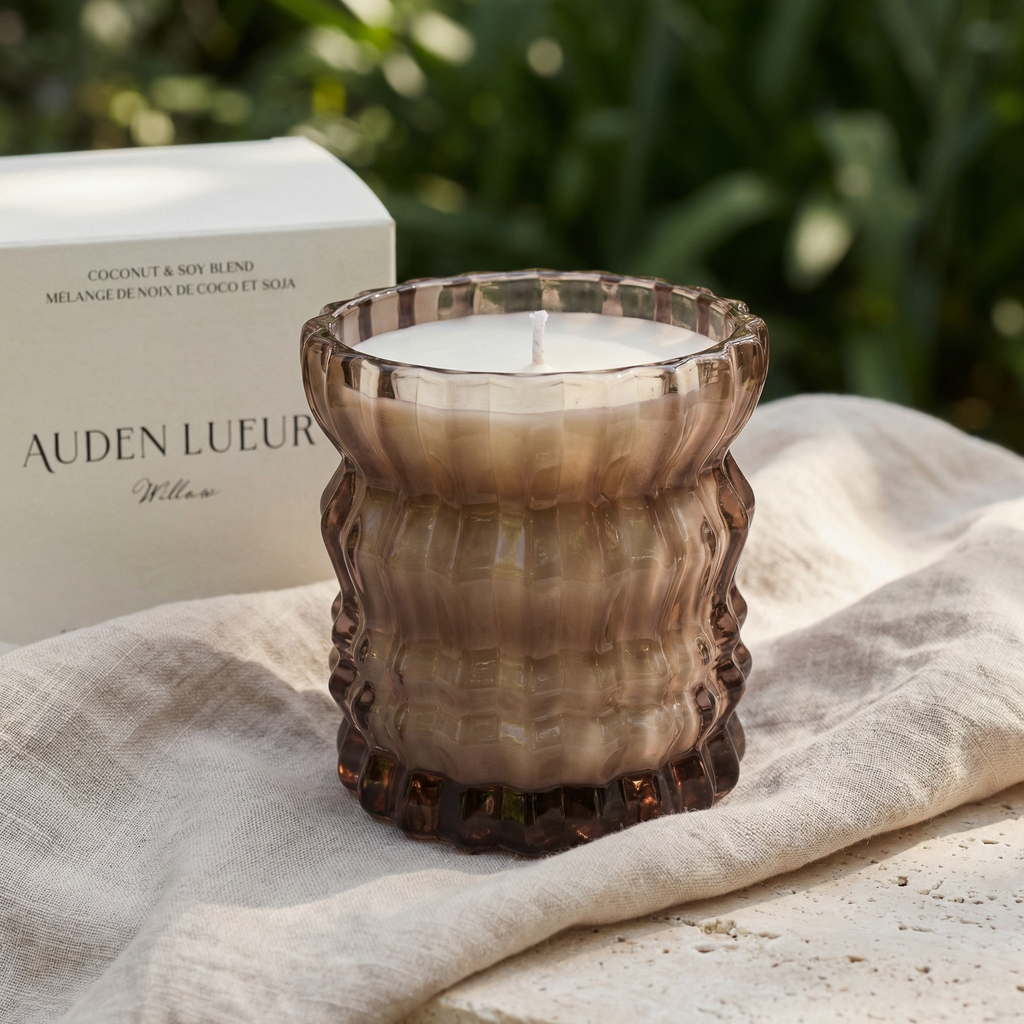 Auden Lueur Willow 8oz Non-Toxic Scented Candle in Textured Glass Vessel
