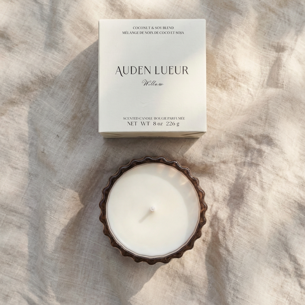 Auden Lueur Willow 8oz Non-Toxic Scented Candle in Textured Glass Vessel